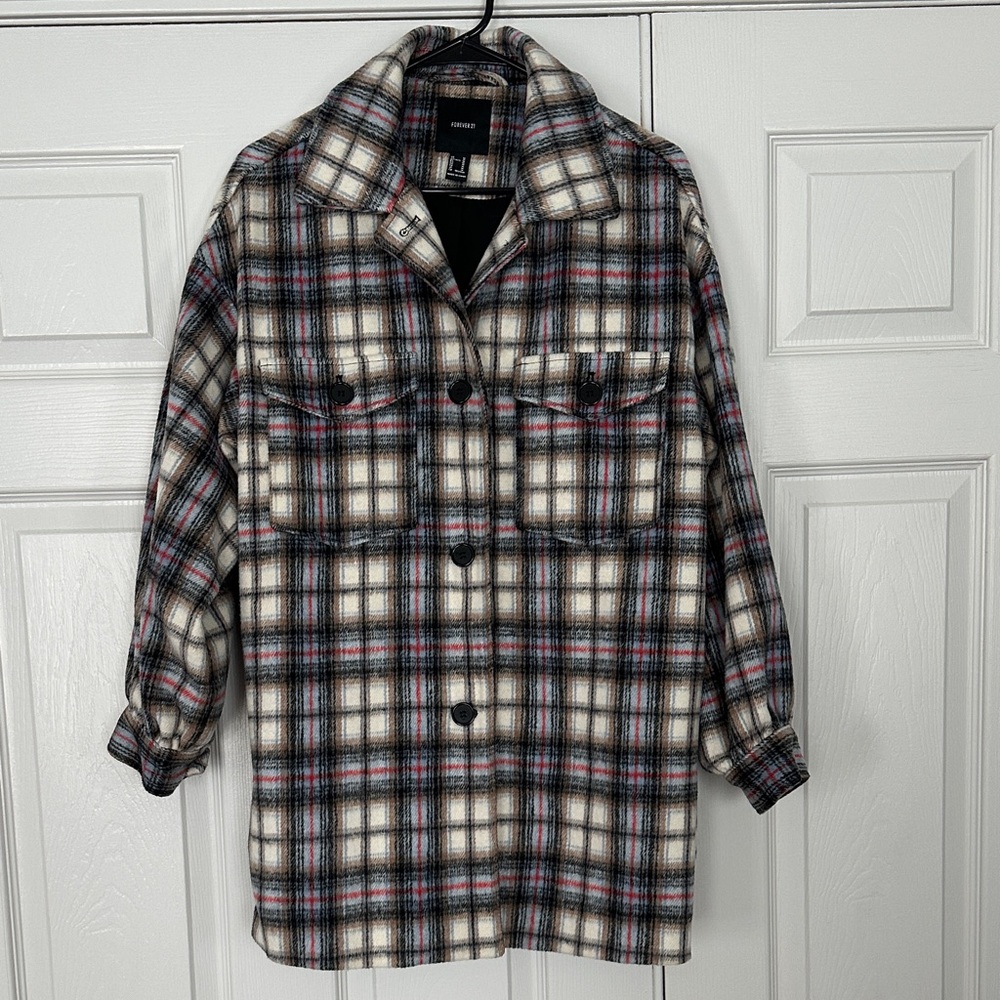 Forever 21 Plaid Shirt Jacket - Black, Gray, Red